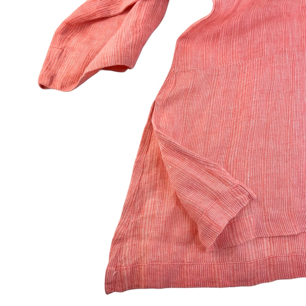 Flax Linen Button Front Shirt in Coral - Picture 4 of 5